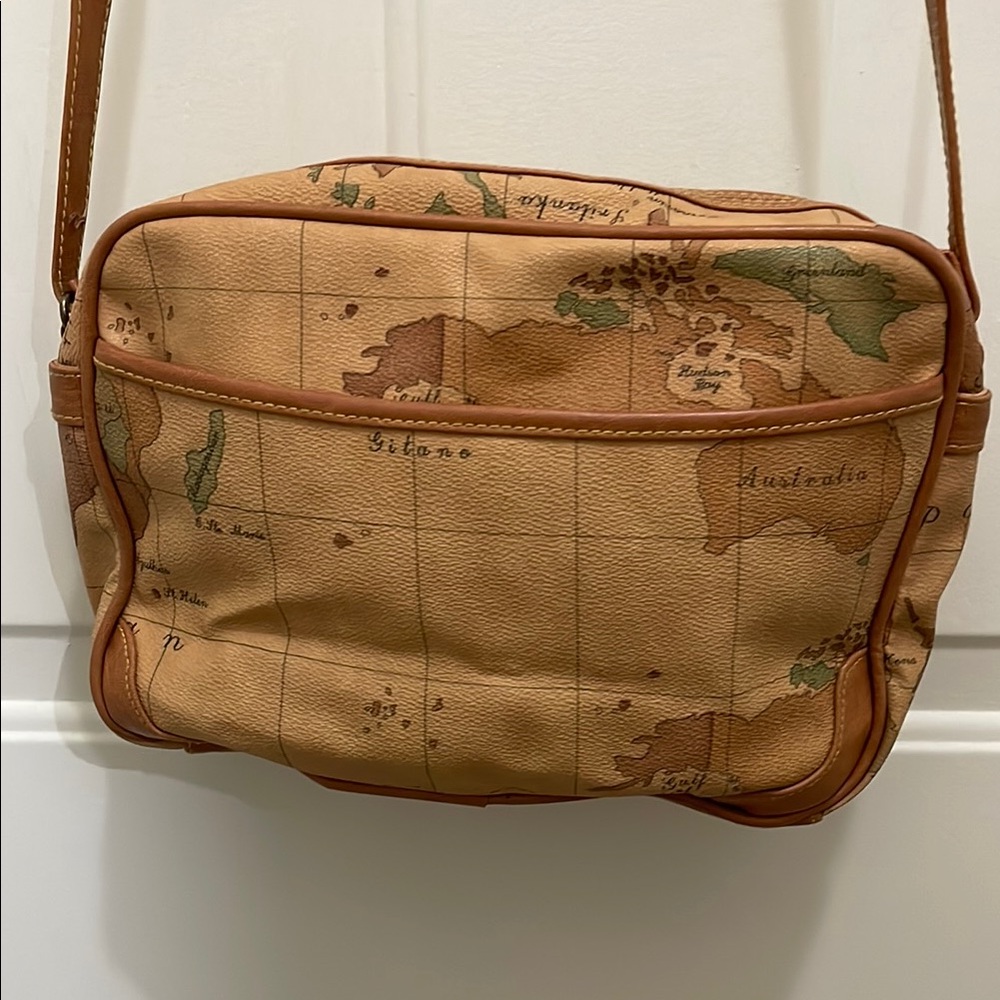 GITANO Tan Messenger Bag with Vintage Map Design